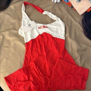 Red and white halter jumpsuit